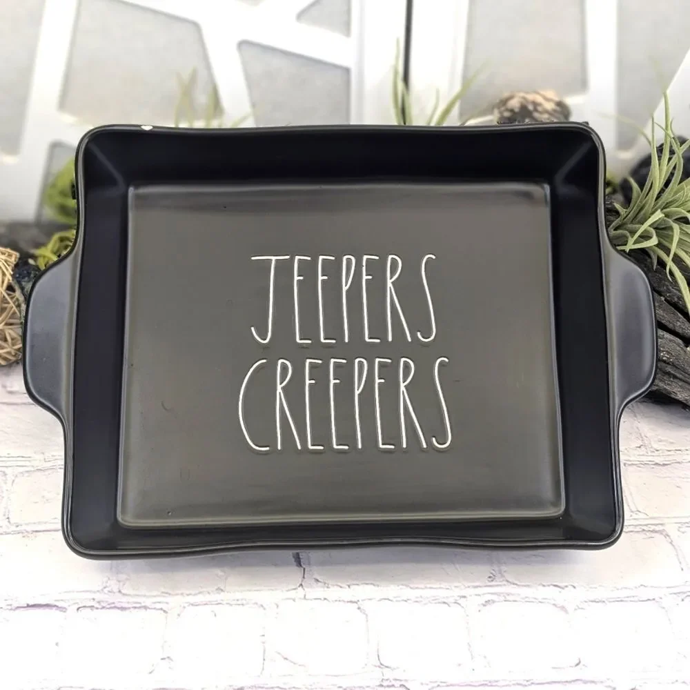 Rae Dunn JEEPERS CREEPERS Black Ceramic Casserole Baking Dish